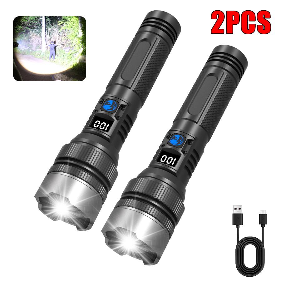 High Strong Power Led Tactical Flashlights Spotlights Telescopic Zoom Built-in Battery USB Rechargeable Camping Emergency Torch