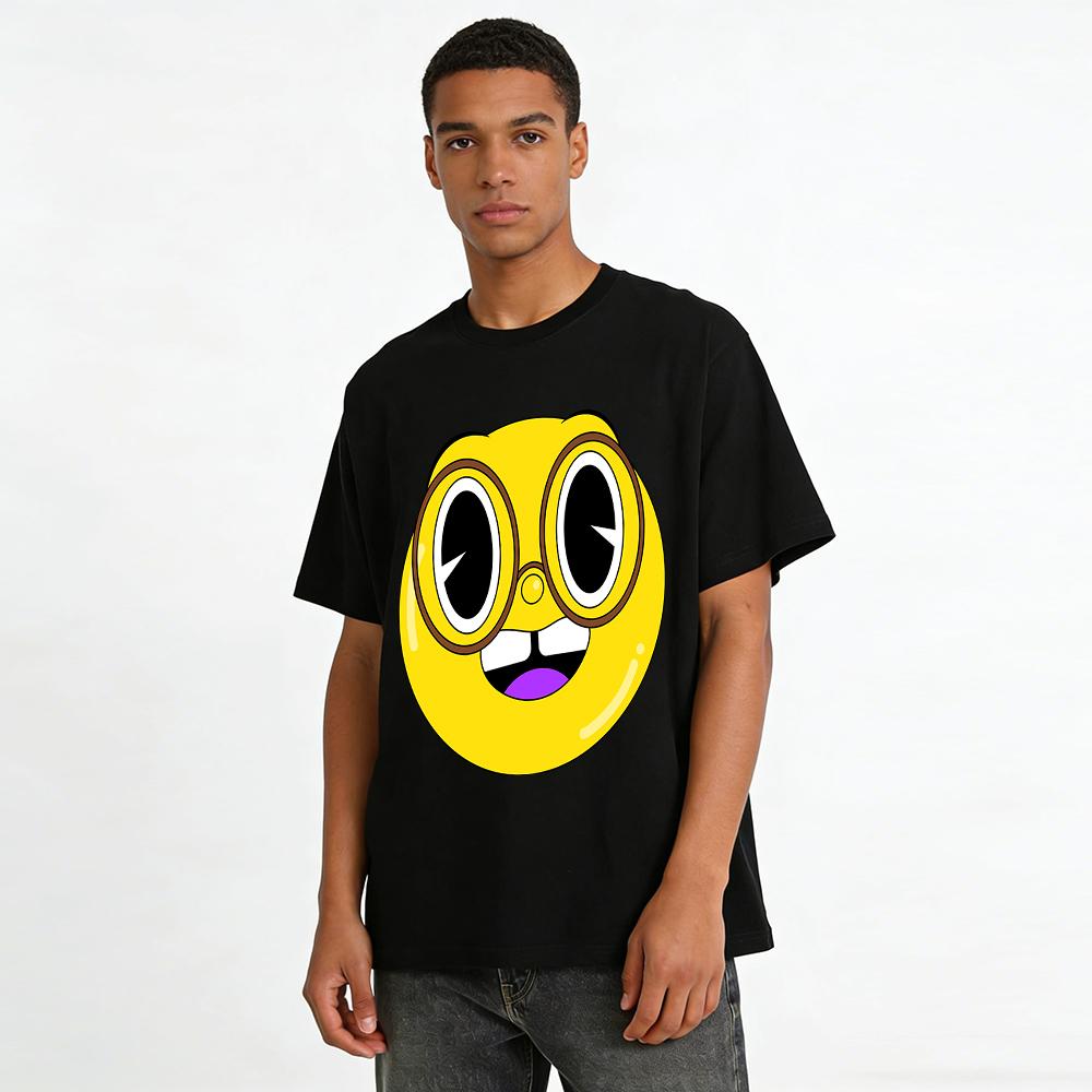 Funny Glasses Smiley Face Print Casual T-Shirt Unisex Loose Fit Cartoon Pattern Top Pure cotton T-shirt
