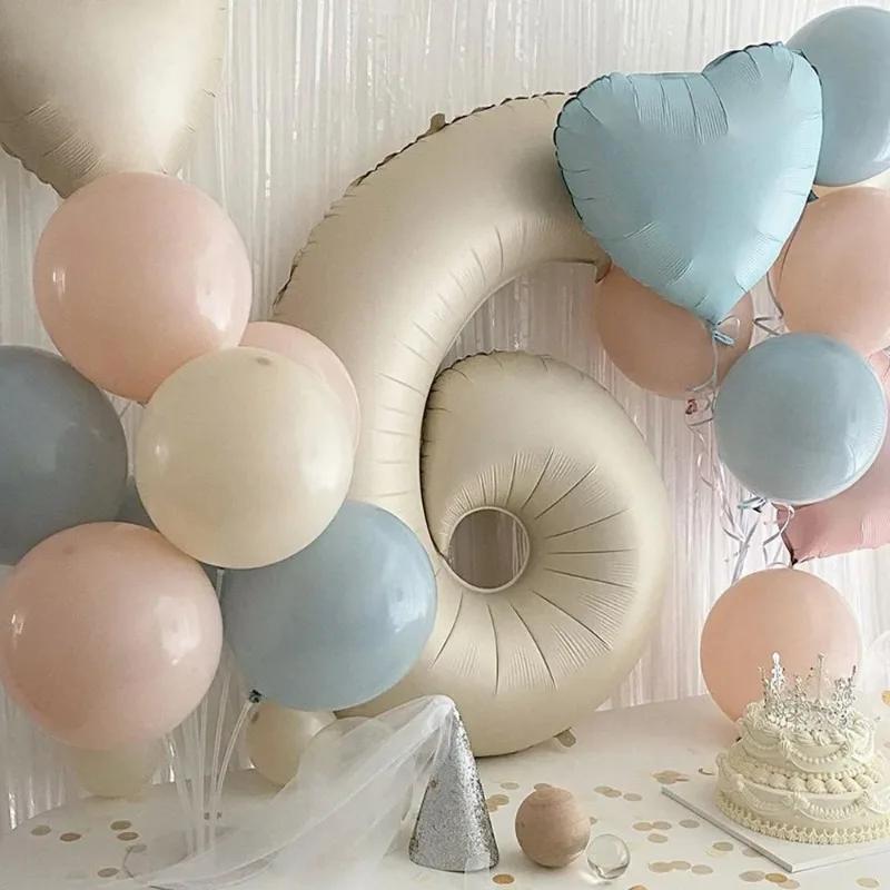 3Pcs 18inch Cream Heat Foil Balloons Green Baby Pink Blue Brown Heart Helium Globos for Birthday Baby Shower Party Decor