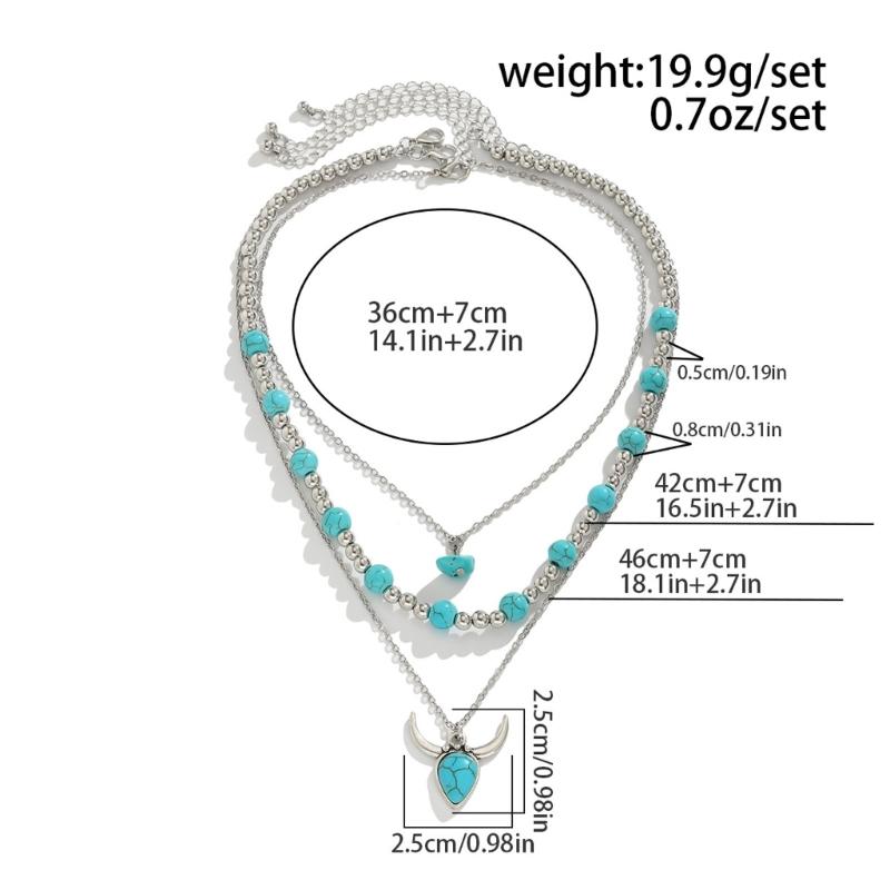 Retro Beaded Geometry Turquoise Necklace Adjustable Length Neckchain Women's Fashion Accessories for Casual Occasions