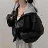 Automne Amérique Chic Vintage Veste Courte Femme Rétro Haute Rue Manches Longues Manteau En Cuir Mode Fermeture Éclair À Capuche Style Vêtements D'extérieur