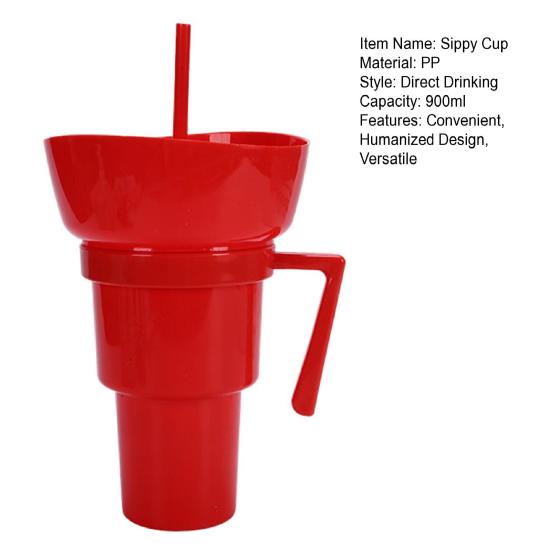 Snack And Drink Cup Reusable Popcorn Holder with Straw Leak-proof