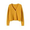 Women's V Neck Knitted Cardigan Short Jacket Loose Long Sleeve Autumn Versatile Outfit Top Sweater
