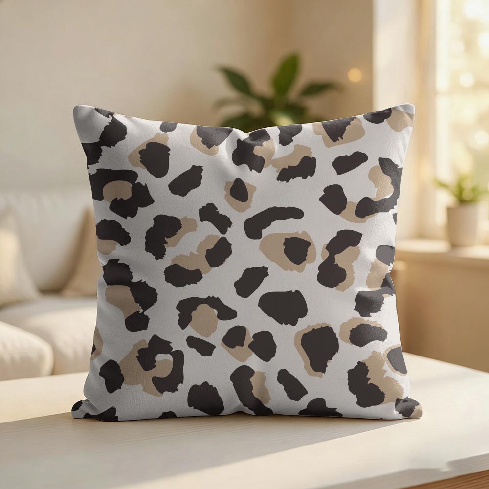Cream Leopard Pattern Cushion Cover Silky Short Plush Invisible Zipper Dustproof Sofa Pillow Case For Home Decor
