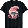Mount Fuji Cherry Blossoms Meditating Figure Graphic T-Shirt Cotton Round Neck Tee