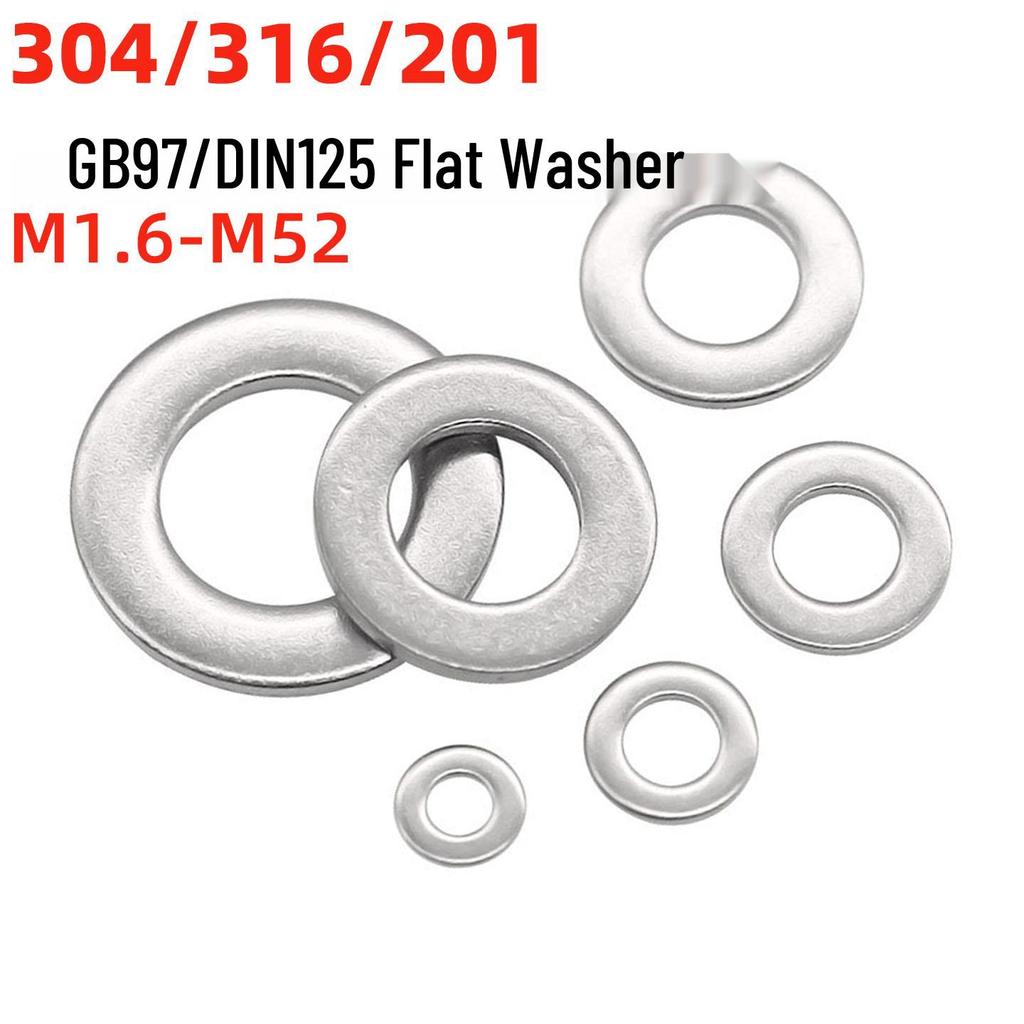 Jinguying Stainless Steel Flat Washer 201/304/316 Standard Size, No Burrs (GB97/DIN125)