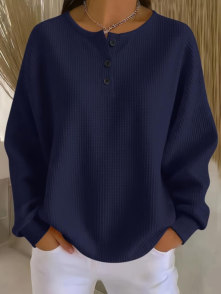 Women's waffle long sleeved T-shirt, made of soft, skin friendly, breathable fabric, comfortable, casual, versatile and stylish