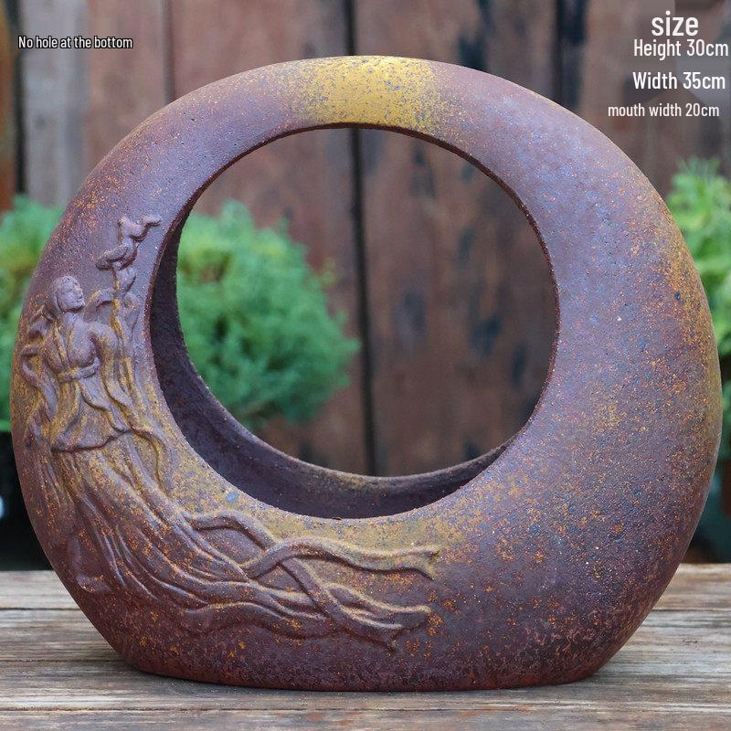 Tall Handmade Retro Chinese Hydroponic Ceramic Vase for Indoor Flower Arranging