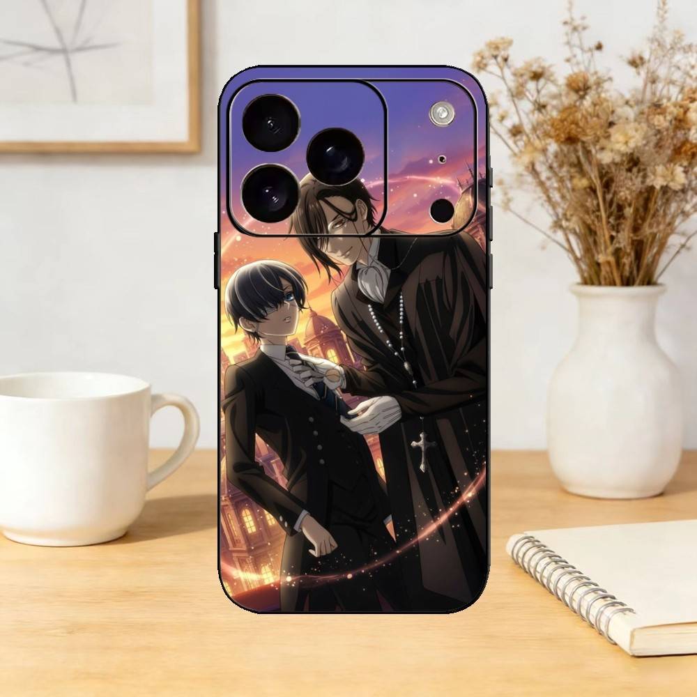 Black B-Butler Anime Sebastian Phone Case For iPhone 17,16,15,14,13,12,11 Plus,Pro Max,SE4Soft Silicone Black Cover