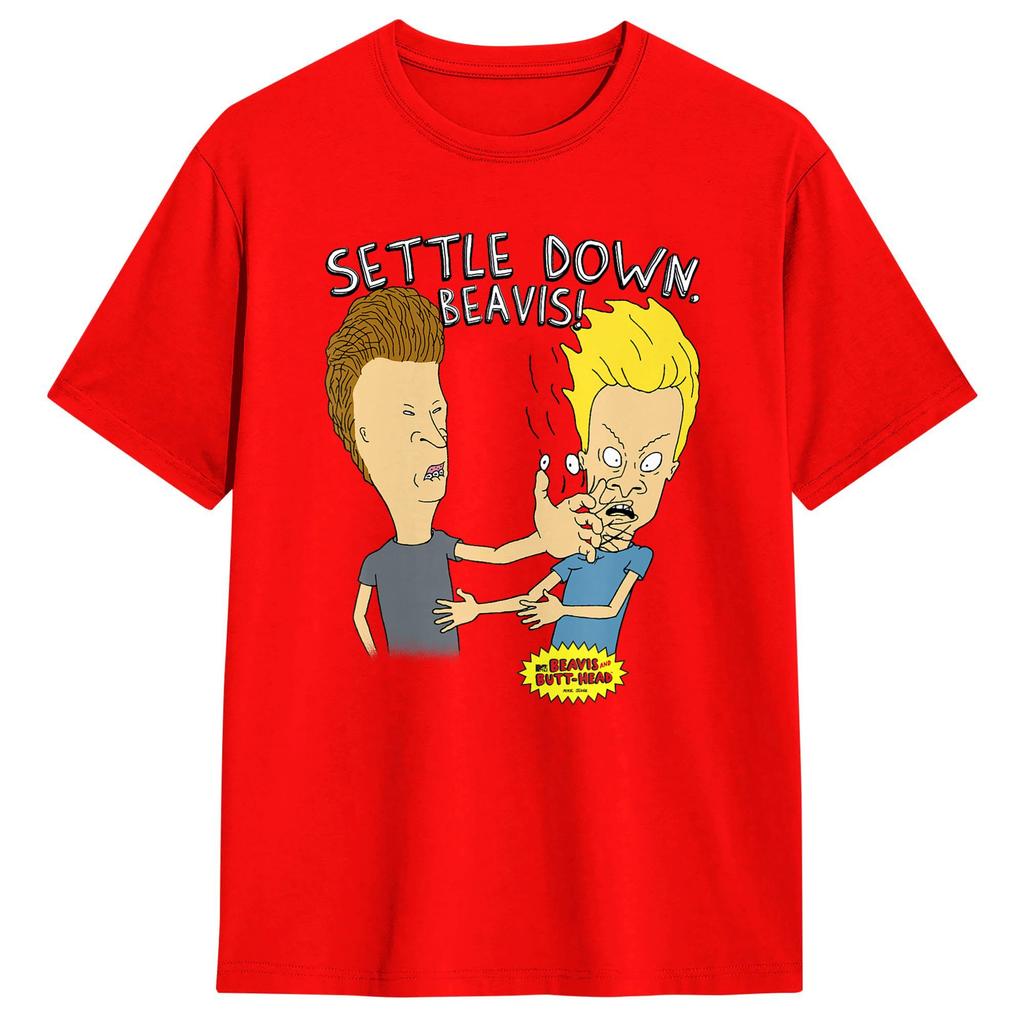 Beavis and ButtHead Settle Down Beavis T Shirt Men Cotton Funny TShirts Crew Neck  Tee Shirt Short Sleeve Clothing 6XL