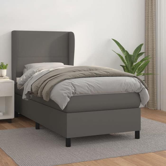 3128899 vidaXL Lit à sommier tapissier avec matelas Gris 100x200 cm Similicuir