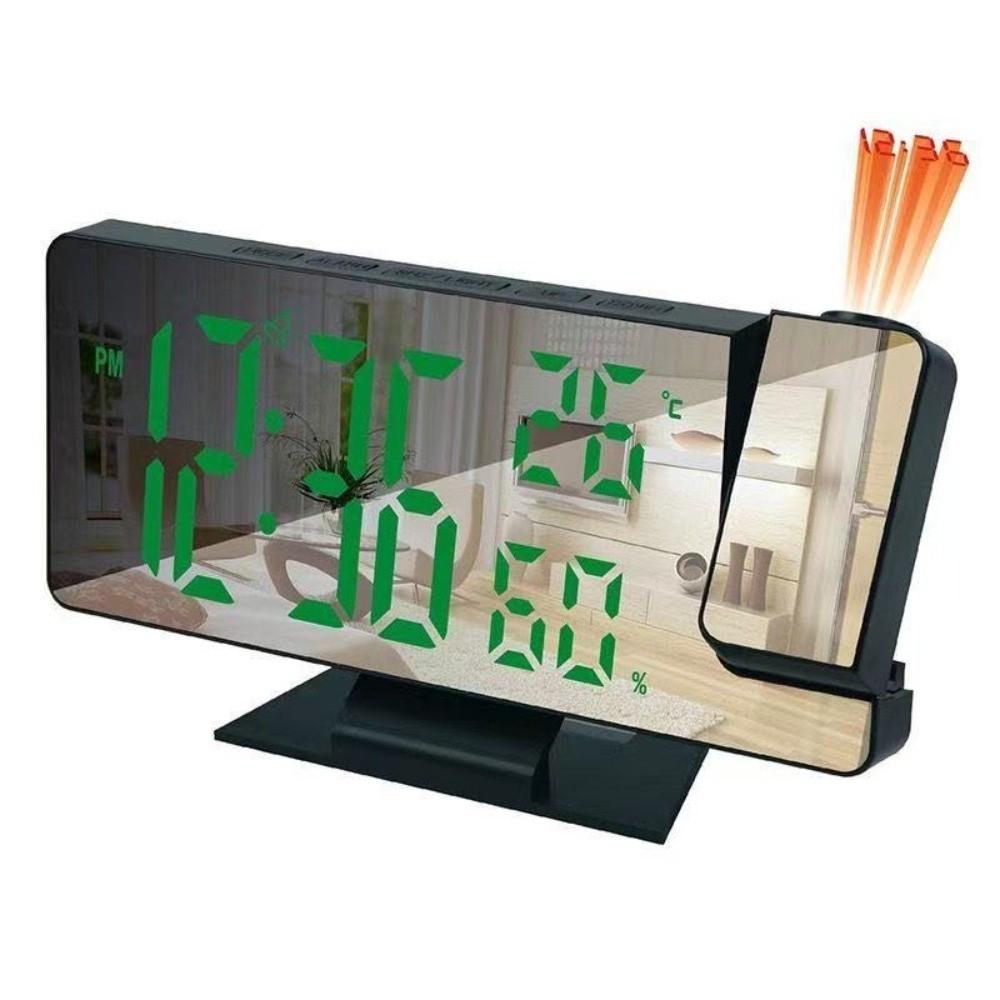 LED Projection Alarm Clock 180° Rotating Projection Weekday/Weekend Mode Projection Clock Temperature Humidity Display