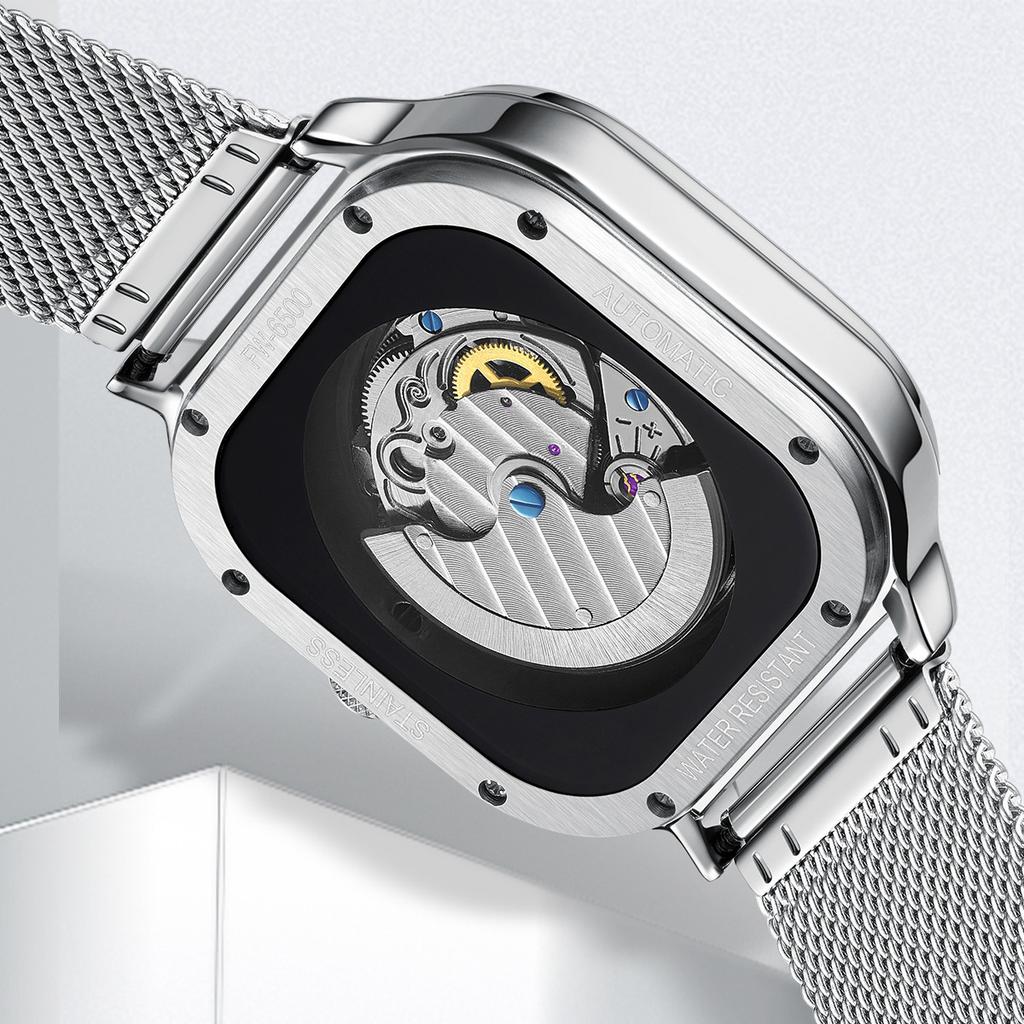 Mark Huafei watch men's fully automatic mechanical watch hollowed out fashionable square luminous waterproof watch to give to boyfriend