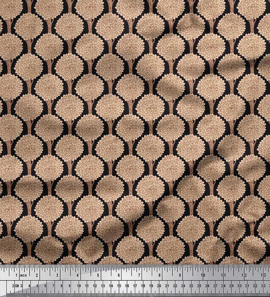 Soimoi Black Japan Crepe Satin Fabric Floral & Tree Print Fabric by the Yard 42 Inch