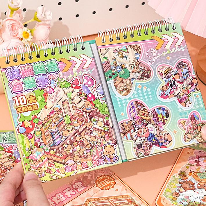 Sevimli 3 Boyutlu Çizgi Film Kapibara Çıkartma Kitabı Kendin Yap Manzara Çıkartmaları Kulübe Manzarası Çıkartma Kombinasyon Kitap Seti Oyun Kitapları Festival Hediyeleri