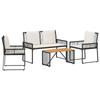 Garden Furniture Set 4 Pcs Black and Cream White Poly Rattan