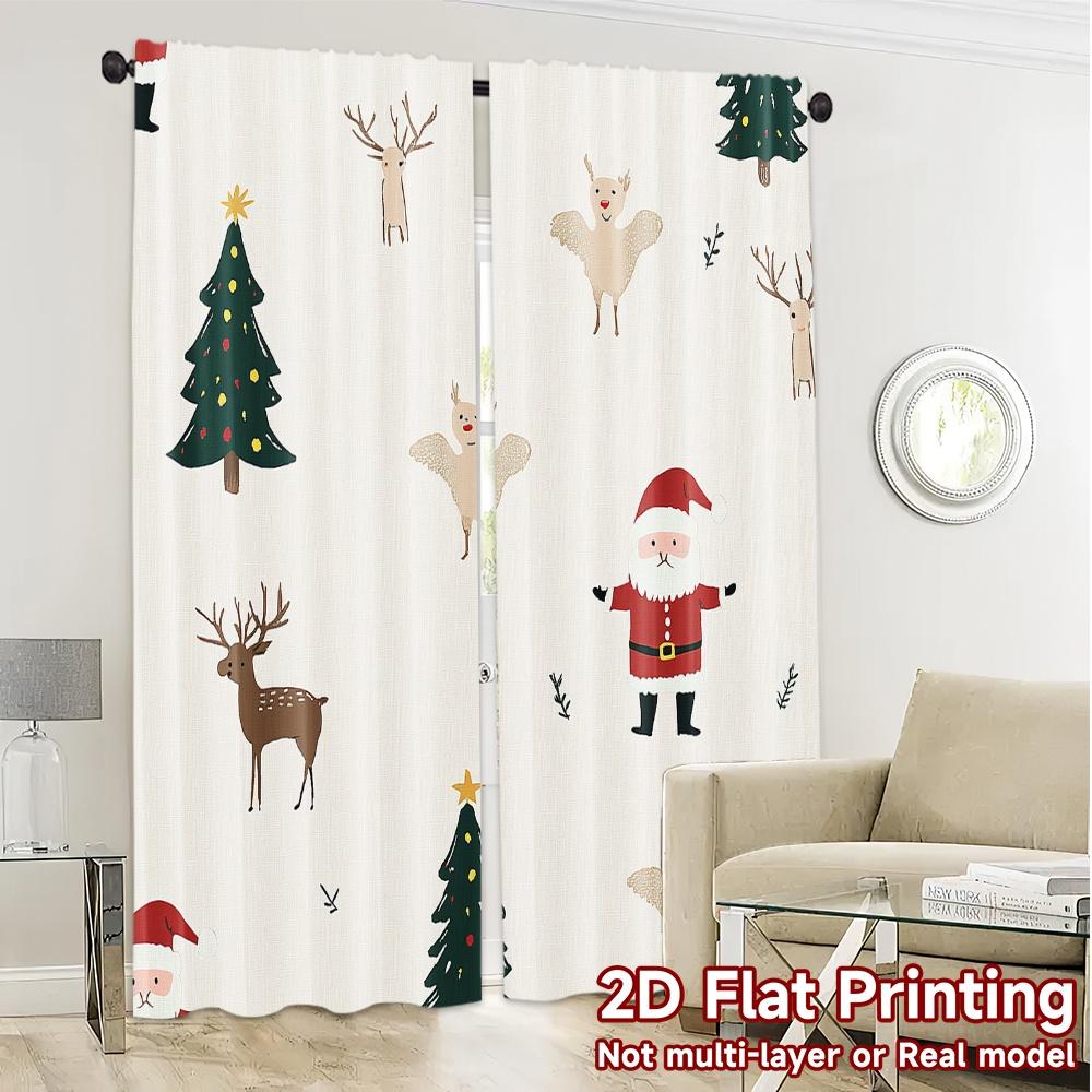 2pcs,Curtains Cute Christmas Tree Angel Reindeer Santa (3) Fashionable Popular Curtains Versatile Polyester Fabric Curtains All