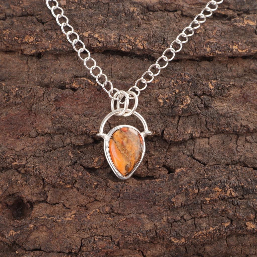 Orange Copper Turquoise Stone 925 Sterling Silver Friendship Day Pendant Jewelry PP-56-44