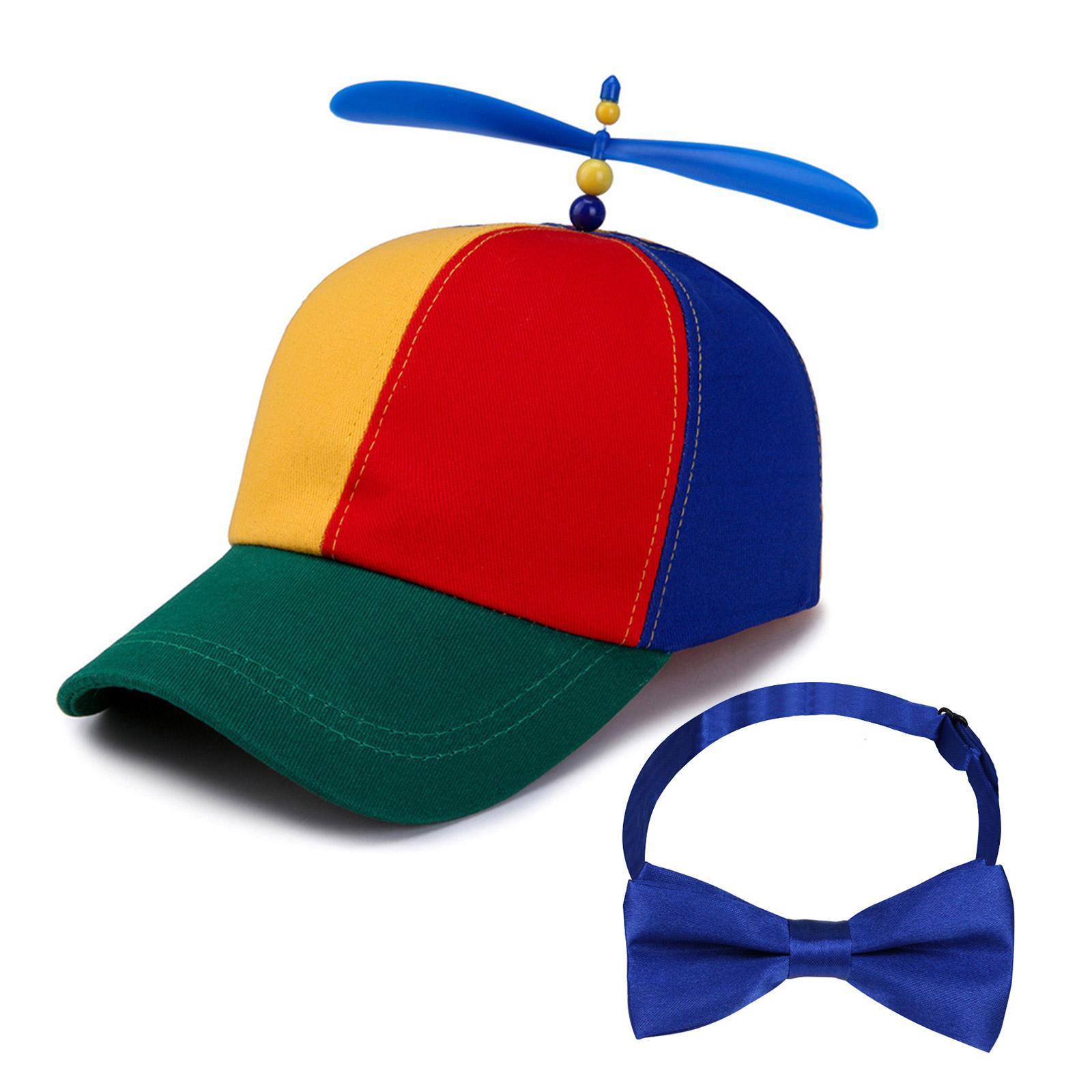 

Rainbow Propeller Baseball Cap with Bow Tie Performances Hat for Christmas Children Outdoor Adjustable Duckbill Cap A