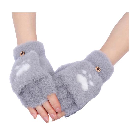 Fuzzy Convertible Mittens Fluffy Warm Fingerless Gloves with Flip Covers Winter Soft Half Finger Gloves for Women Texting Outdoor Driving