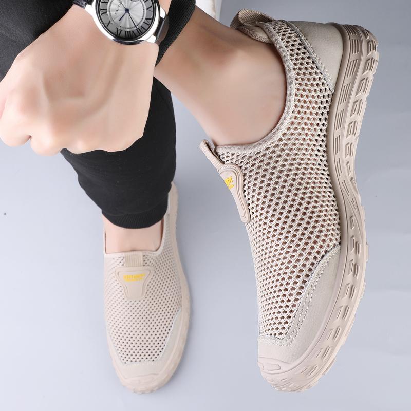 Mens Breathable Sneakers All-match Mens Slip on Shoes Hollow Out Mens Comfortable Loafers Luxury Brand Lightweight Flats for Men