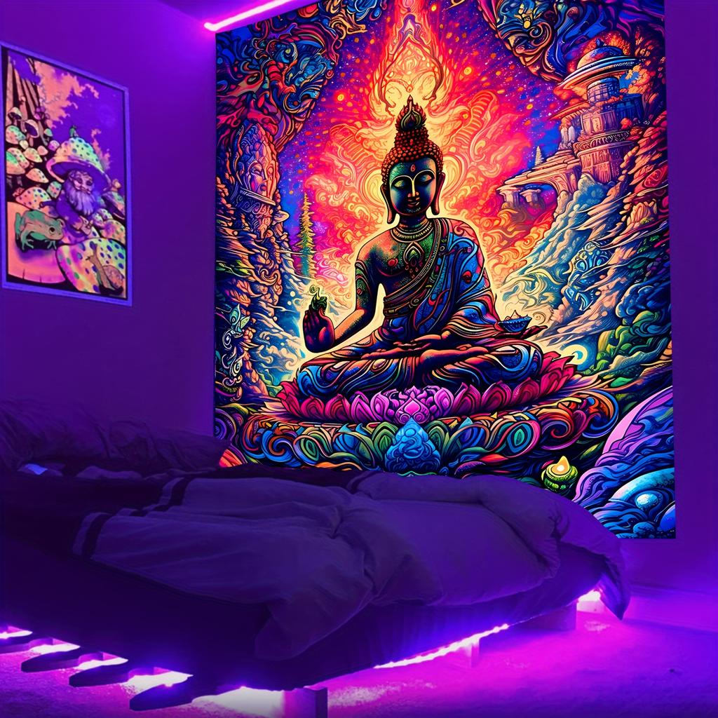 VIKAMA Psychedelic Buddha Tapestry Cyberpunk Zeninspired Backdrop Meditation Room Yoga Studio Living Room Hanging Home Decor