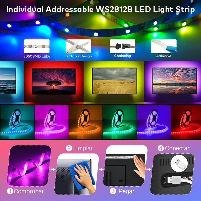 10m Usb 2835 Led Strip Light Rgb Remote Control Lights Flexible Lamp Tape Ribbon Tv Desktop Screen Back Light Diode Tape