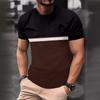 Men's Color Blocked Round Neck T-shirt with D-print Top Short Sleeved T-shirt for Summer Loose Fit Men's Casual Wear Shirt