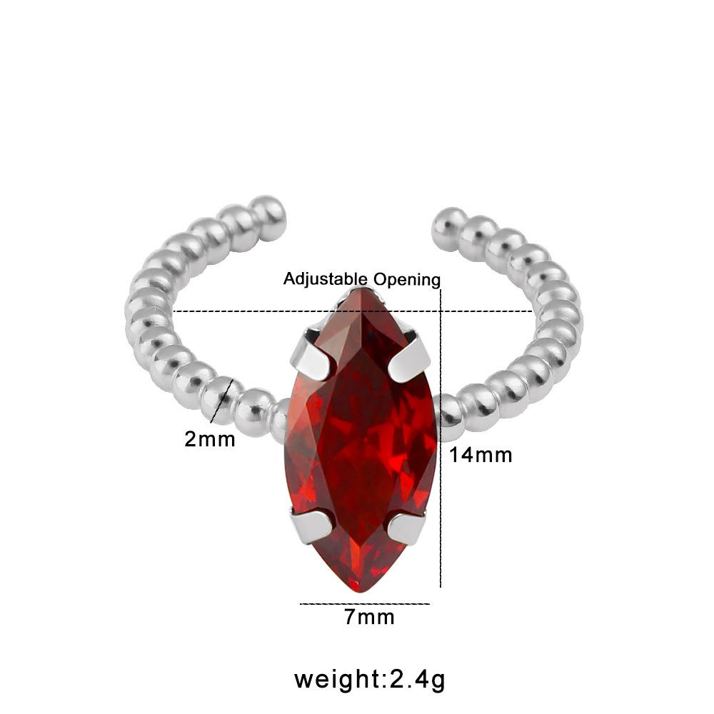 High-End Fashion Red Zircon Ring - 18K Gold Plated Stainless Steel C-Shaped Round Bead Design