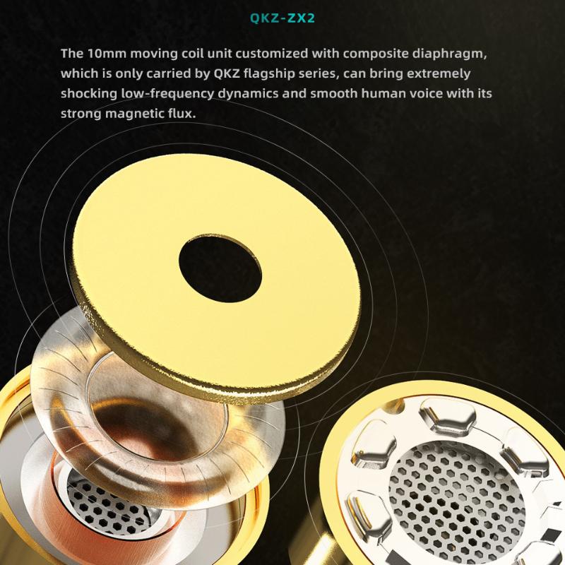 QKZ ZX2 Ear -in -ear Headphones Metal Headphone Cable Control Heavy Bass Headset Mobile Phone Running Headset