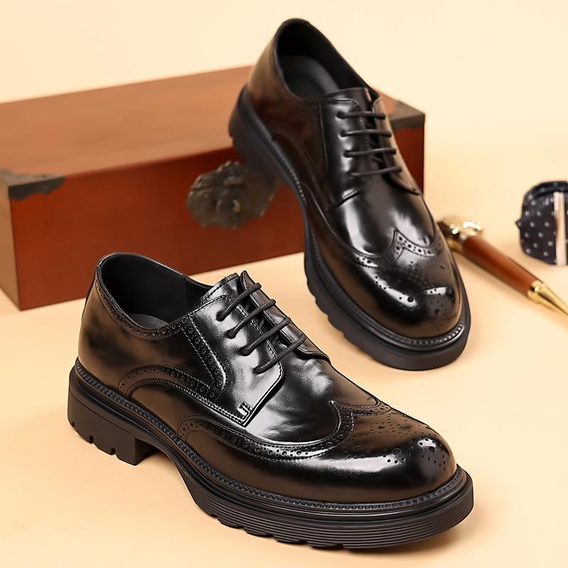 Men'S Leather Shoes Leather Business Dress Men'S Shoes Brock Carved Wedding Shoes British Platform Trend Shoes Large Size