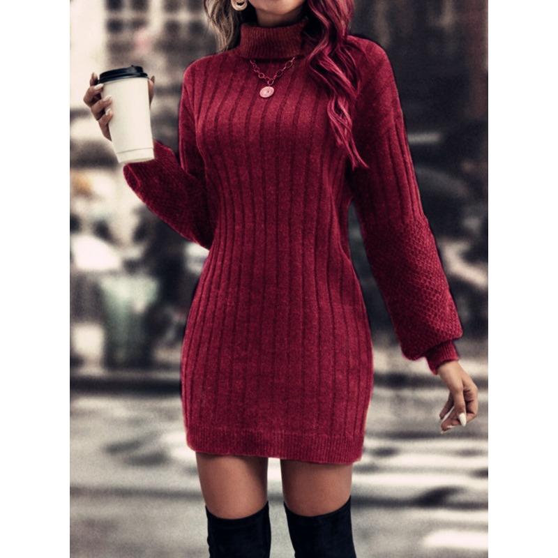 Women's Fashion Casual Fall Winter Solid Color Print Long Sleeve High Neck Sweaters
