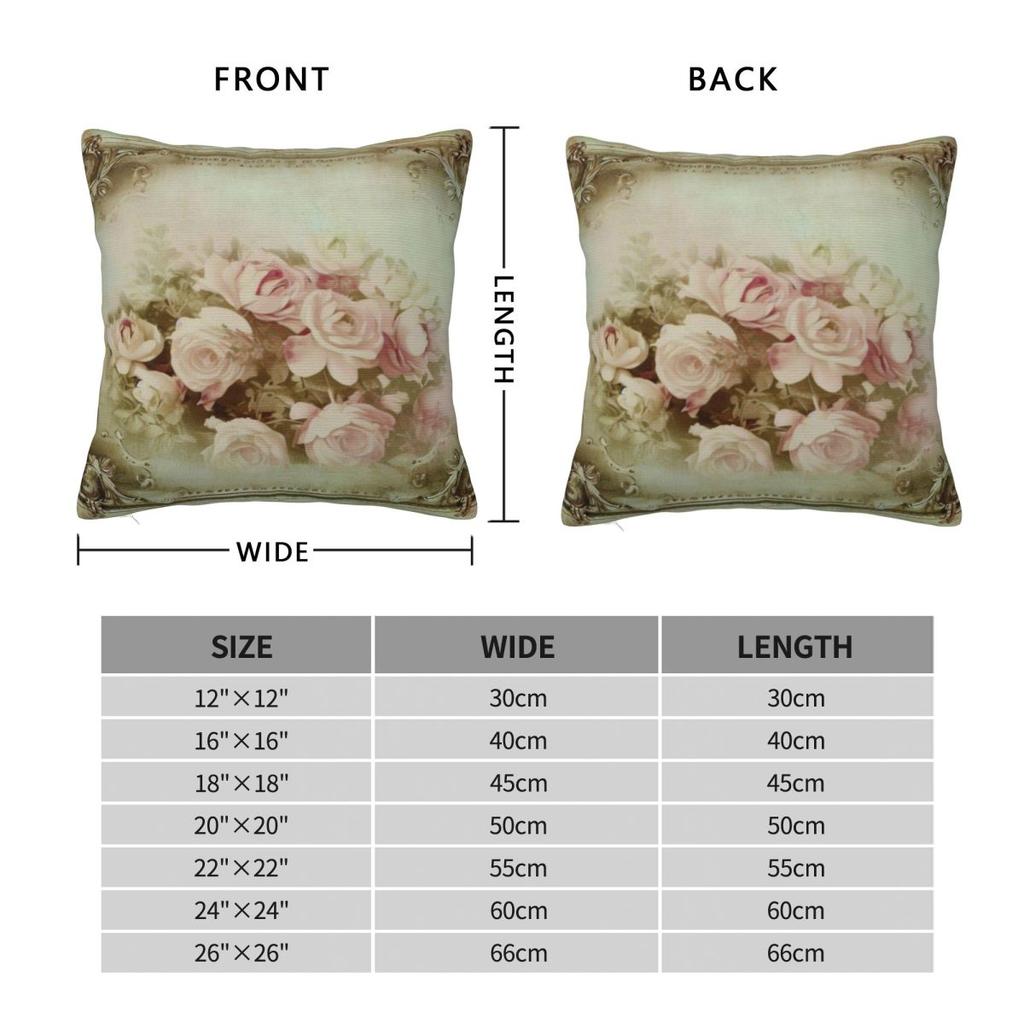 Roses French Shabby Chic Square Pillowcase Polyester Linen Velvet Pattern Zip Decor Pillow Case Sofa Seater Cushion Cover 18"