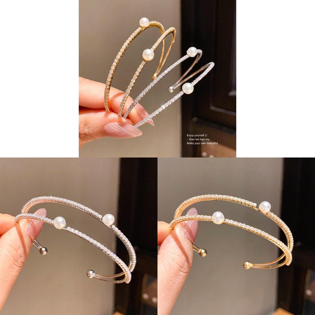 Minimalist Zircon Pearl Double Layer Bracelets For Women With Geometric Design