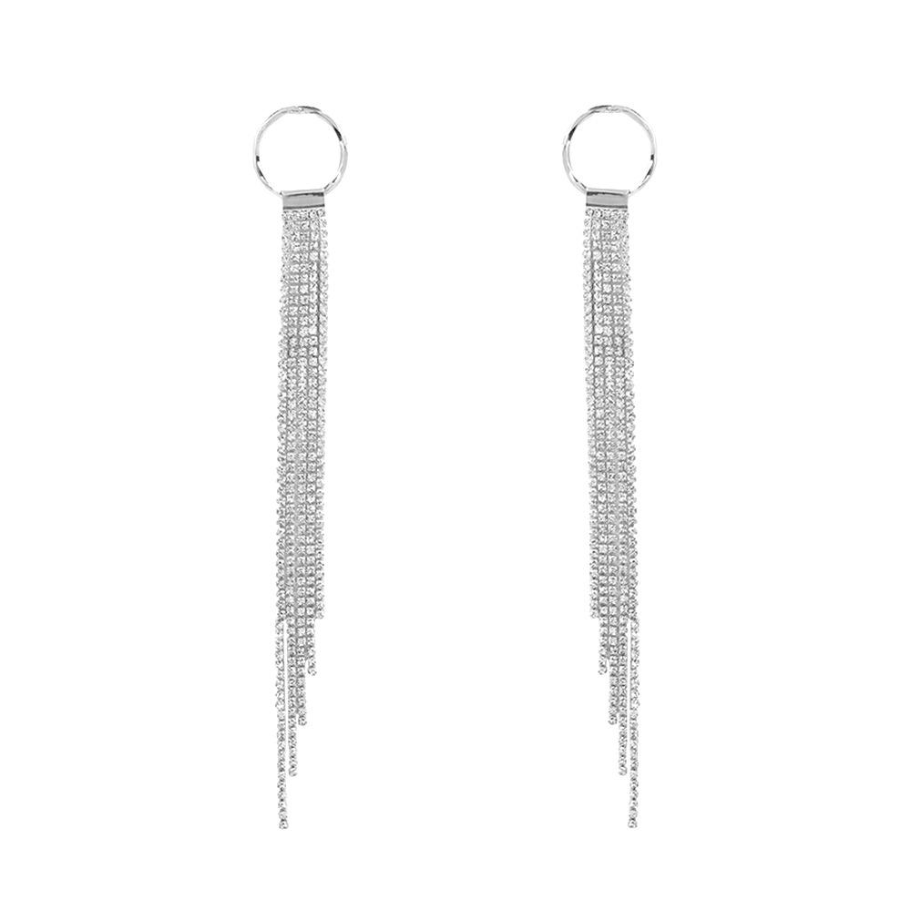 Women Luxury Fashion Glitter Crystal Long Tassel Earrings for Party Weeding