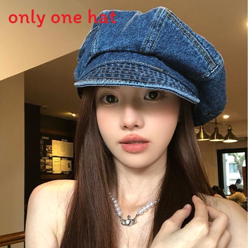 Classic Denim Newsboy Cap With Breathable Cotton For Casual And Office Wear Deep Blue