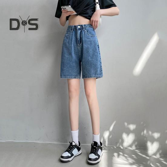 Damskie jeansy do kolan, proste, z wysokim stanem, zapinane na suwak, kieszenie retro, jednolity kolor, luźne, damskie szorty jeansowe, swobodne krótkie spodnie