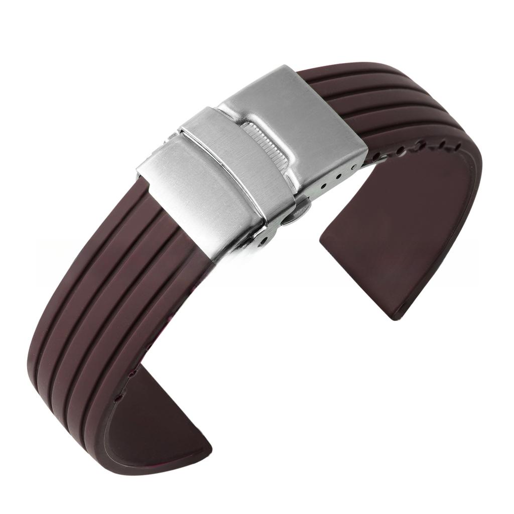 Wasserdichtes Silikonkautschuk-Uhrenarmband mit Faltschließe, 16–24 mm