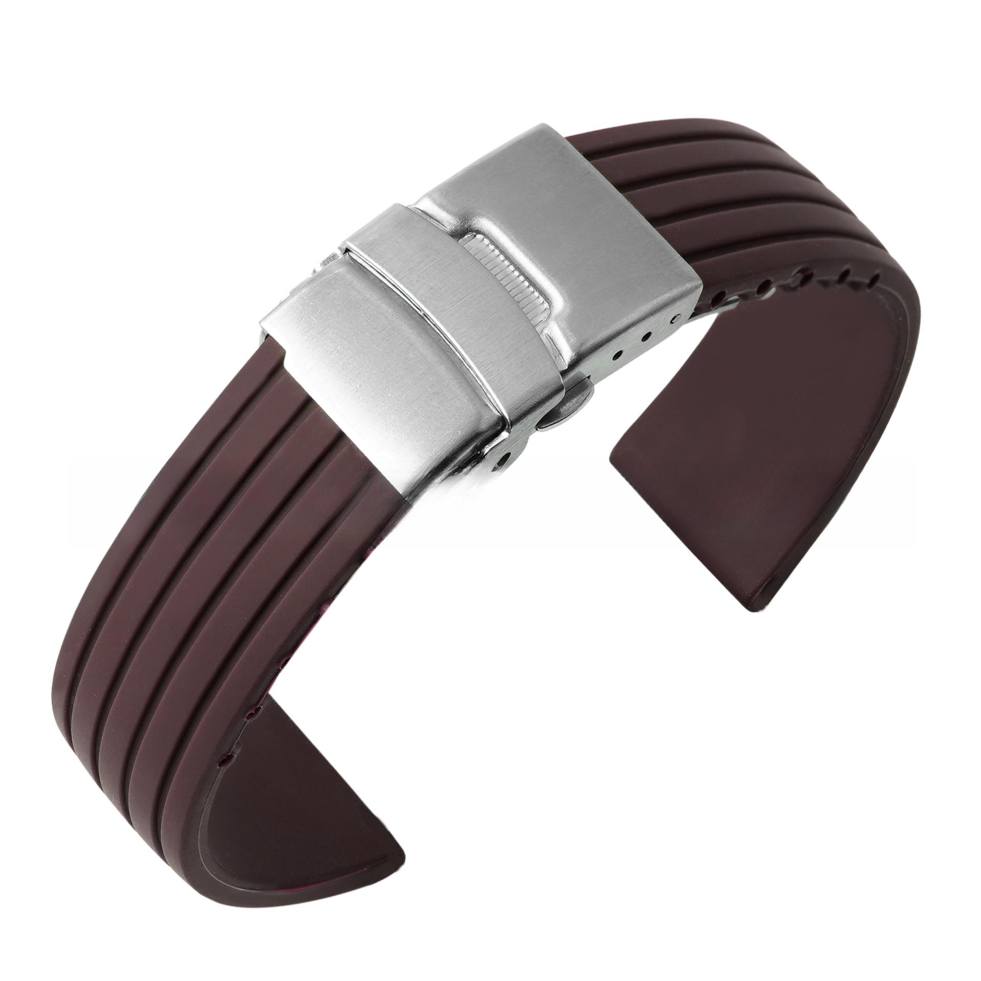 

Водонепроницаемый силиконовый резиновый ремешок для часов, раскладывающаяся пряжка, 16–24 мм 24mm кофейный