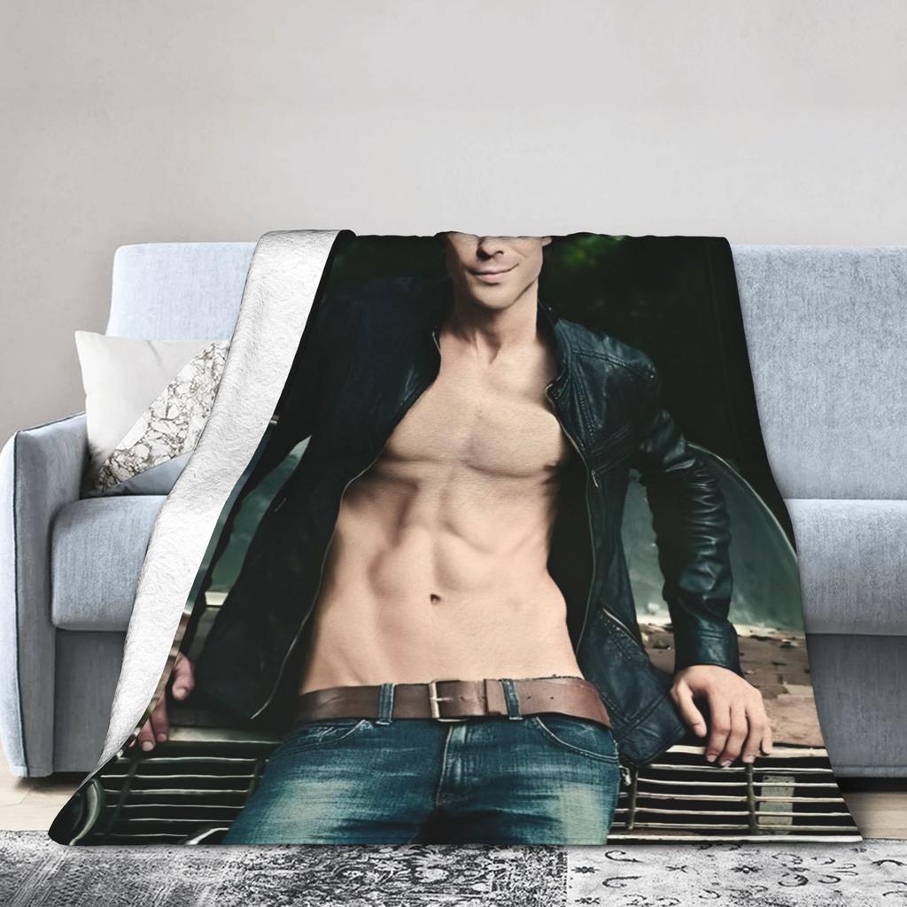 The Vampire Diaries Damon Salvatore Blanket Fleece Winter Breathable Lightweight Thin Throw Blankets for Home Bedding Throws