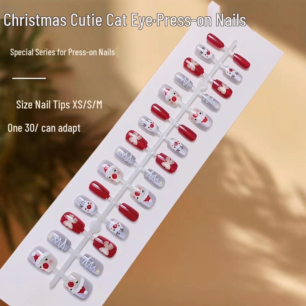 

Christmas Cat Eye Wearable False Nails - Cute & Finished