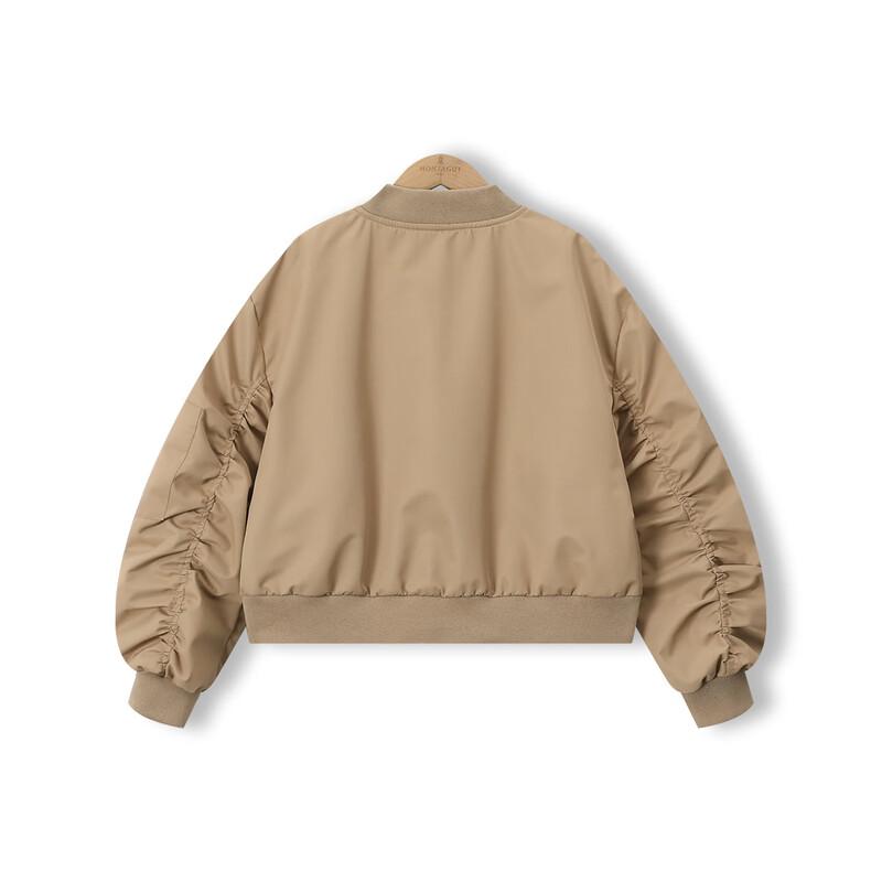 Montagut Girls' Pleated Sleeve Short Baseball Jacket