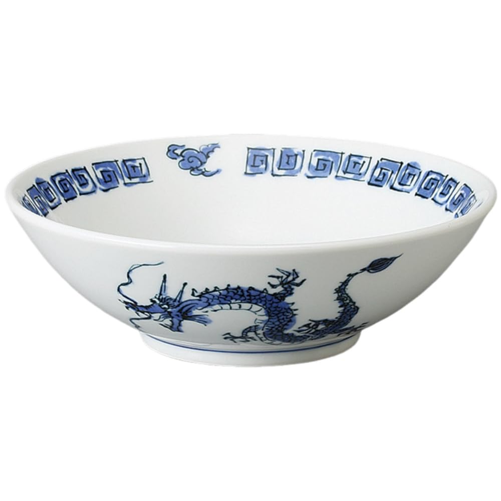 

Ale-net Ramen Bowl, Seiryu (Blue Dragon) Design, 6.5cm, Round Ramen Bowl, Chinese Tableware, Mino Ware