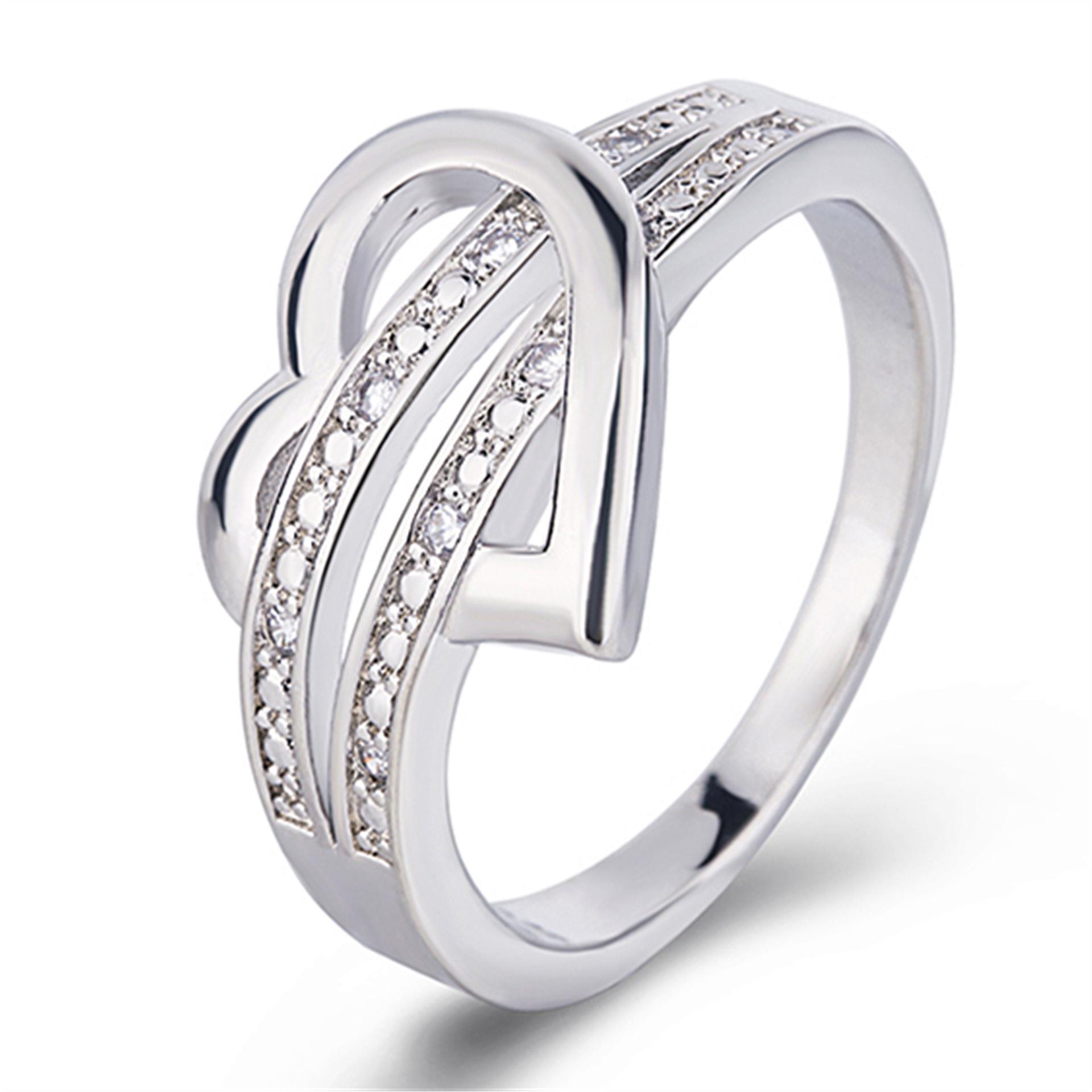 

Silver Heart-Shaped Wedding Ring - New Stylish European & American Jewelry US Size 9