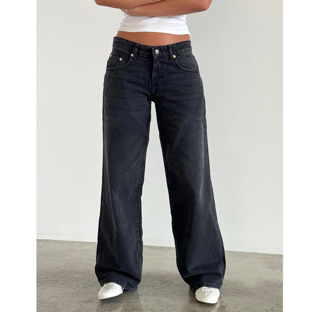 2026 Women's Casual Wide-Leg Non-Stretch Washed Denim Jeans - American Retro Low Waist