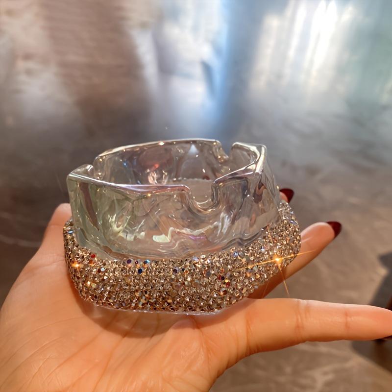 Elegant Rhinestone Glass Ashtray - Perfect for Home or Office