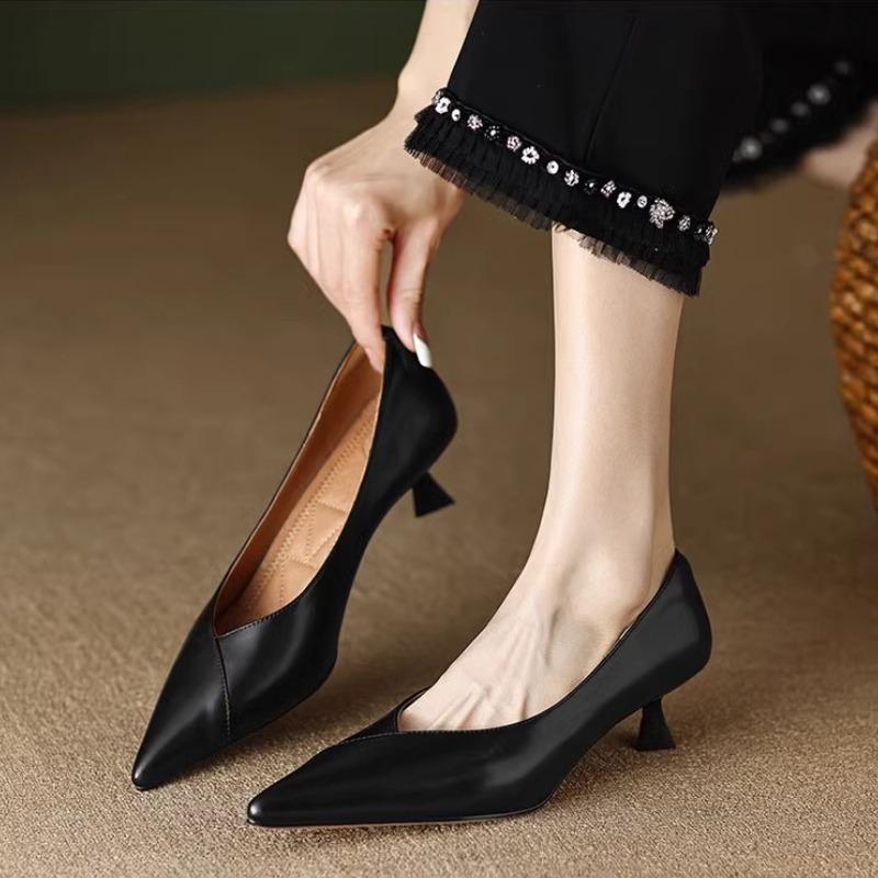 Mode Mode Klassischer Damenpumps Zehenspitzenzehe Einzelschuhe Echtes Leder Büroschuhe Sommer Elegant Damen Leichte Hohe Absätze