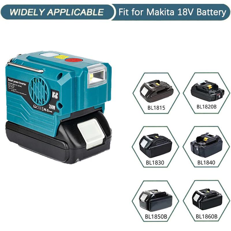 Power Inverter for Makita 18V Battery,DC 18V To AC 120V/220V Portable Power Station with USB,Type-C 280lm LED Light for Camping