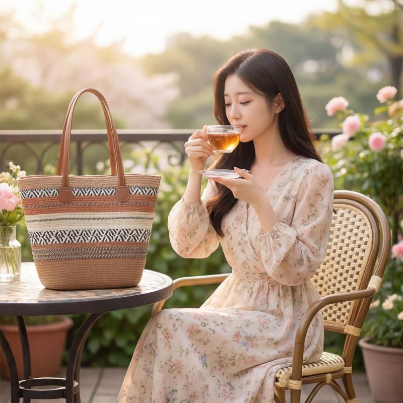 Straw bag women's summer bag fashion tote bag large capacity woven bag bucket bag women's bag
