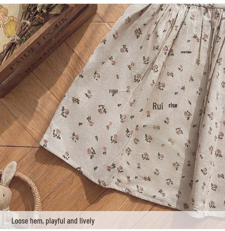 French Floral Doll Collar Long Sleeve Dress: Autumn 2026 Lace-Pleated Princess Style for Girls